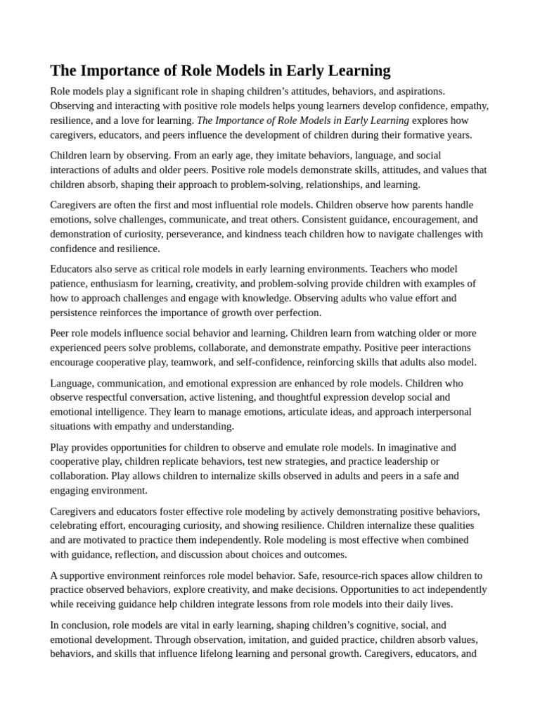 Role Models' Impact on Early Learning | PDF | Learning | Psychological ...
