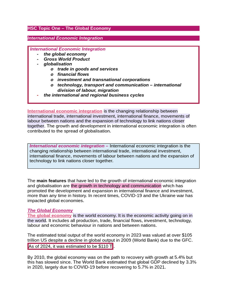 Global Economy and Economic Integration | PDF | Cost Of Living ...