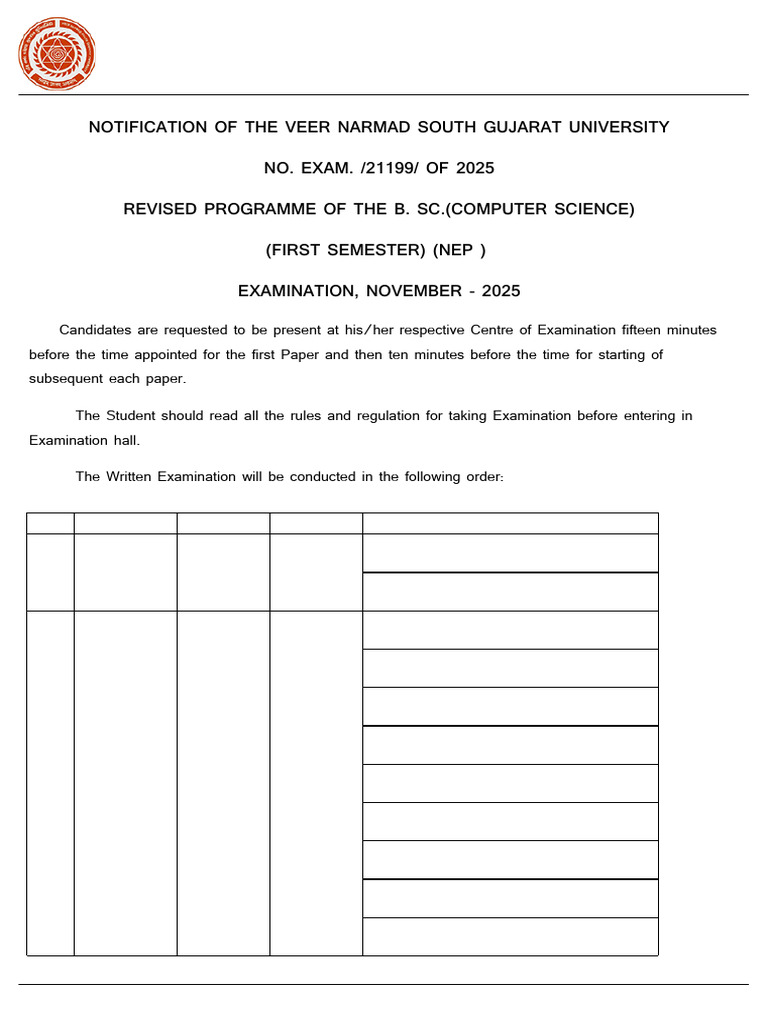 B.Sc. Computer Science Exam Schedule 2025 | PDF | Vocational Education ...