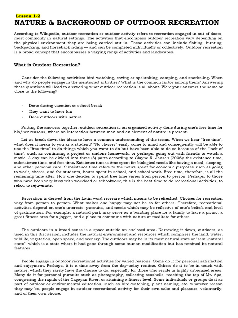 Understanding Outdoor Recreation Benefits | PDF | Outdoor Recreation ...