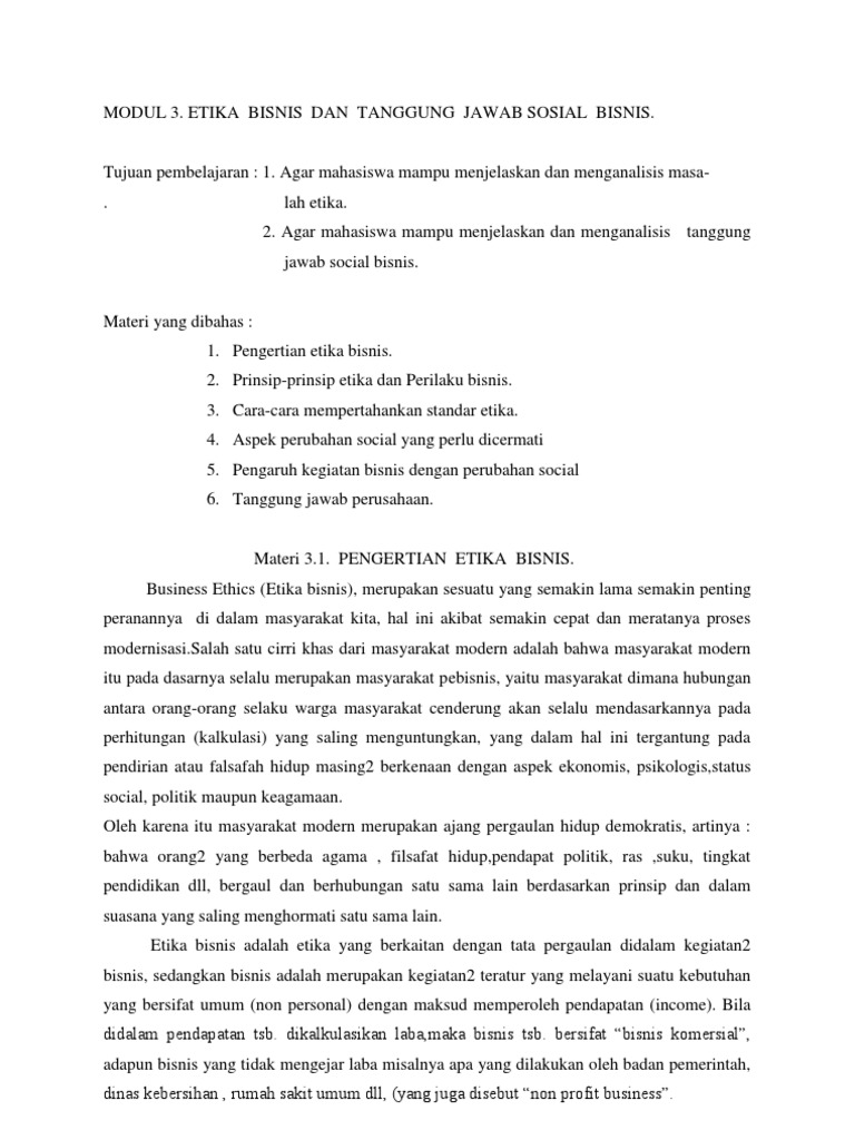 Etika Bisnis Dan Tanggung Jawab Sosial Bisnis