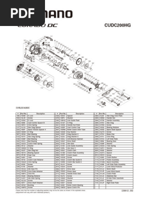 shimano curado 100d parts list CUDC200HG Parts List and Descriptions