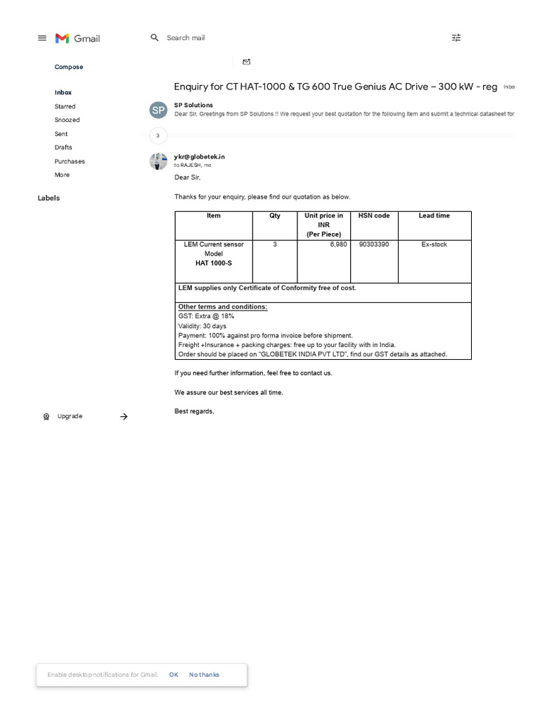 Quotation for CT HAT-1000 AC Drive | PDF