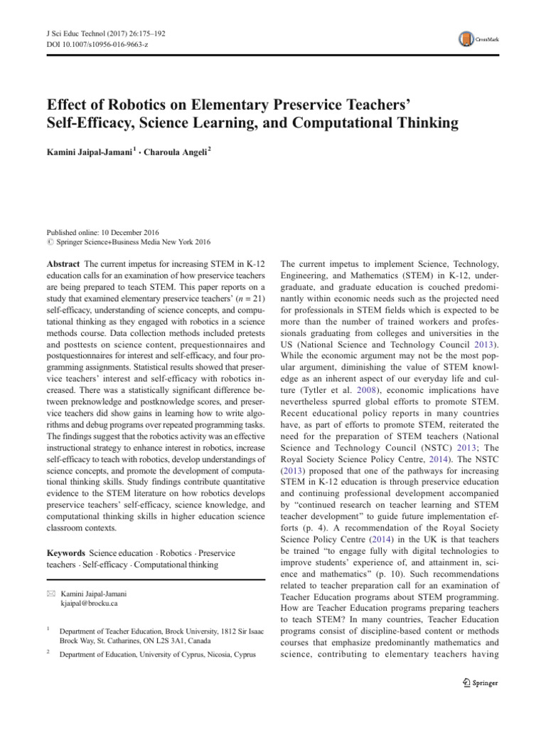 s10956-016-9663-z | PDF | Self Efficacy | Teachers