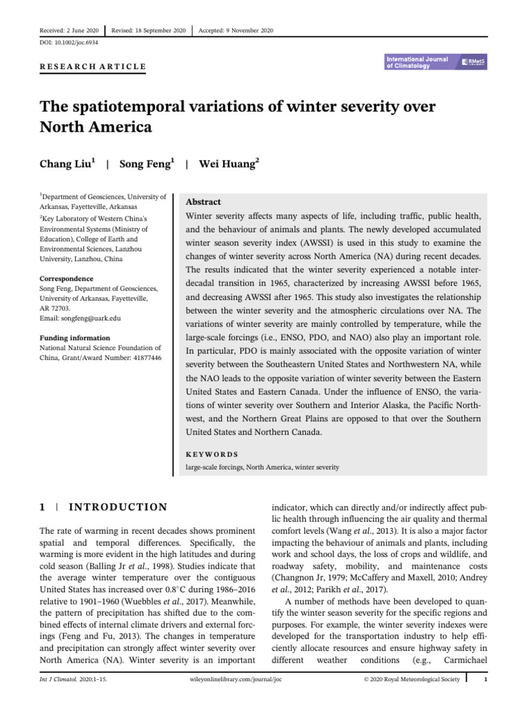 Spatiotemporal Variations of Winter Severity | PDF | Climate | Snow