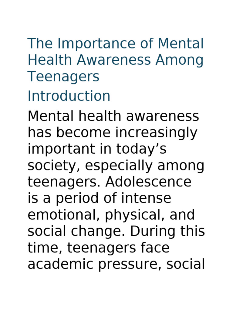 Mental Health Awareness for Teens | PDF | Mental Health | Adolescence