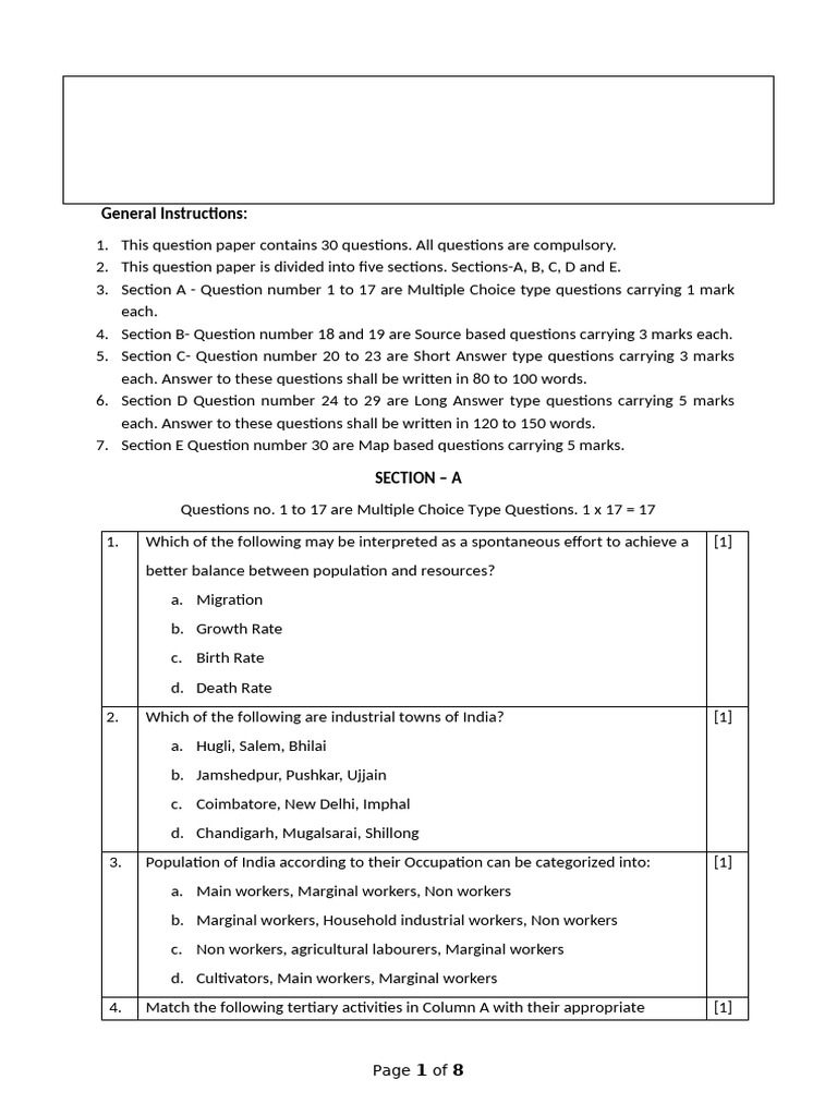 Comprehensive Question Paper Format | PDF | Agriculture | Nuclear Power