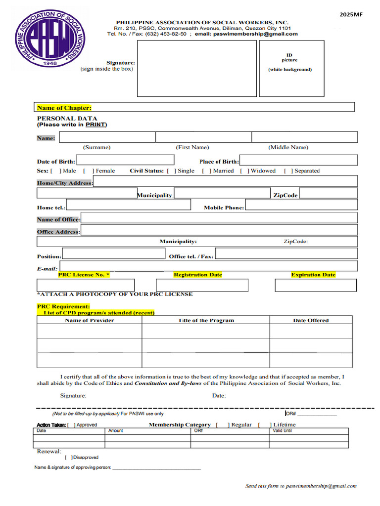 PASWI Membership Form | PDF