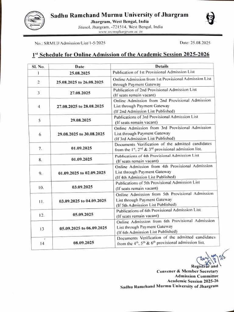 1st Schedule For Online Admission of The Academic Session 2025 2026 | PDF