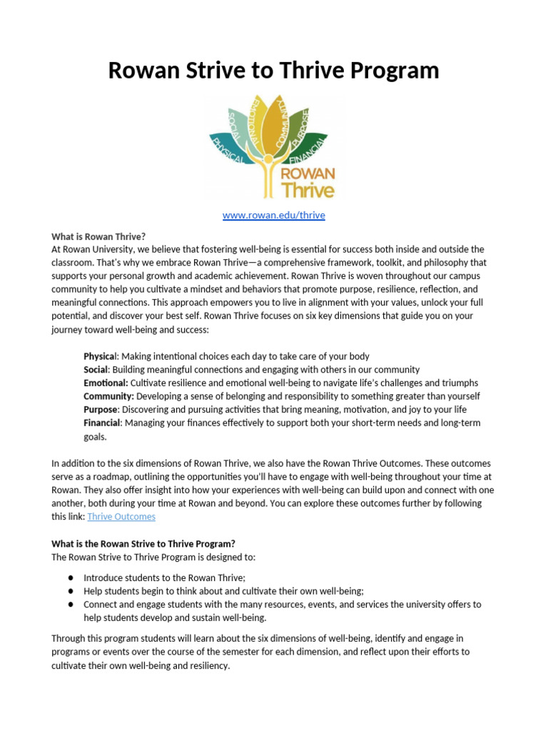 Updated 2025 Rowan Strive To Thrive Classroom Program 2 | PDF | Well ...