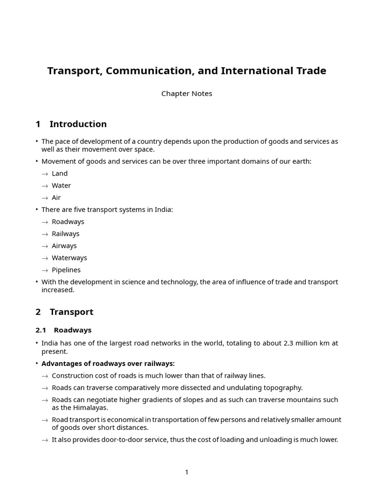 Transport and Trade in India: Overview | PDF | Road | Transport