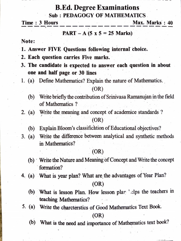 B.Ed. Mathematics Pedagogy Exam Guide | PDF