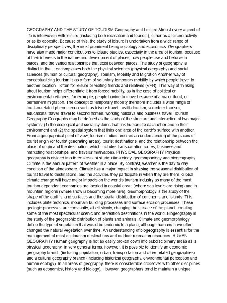 Geography of Tourism | PDF | Tourism | Geography