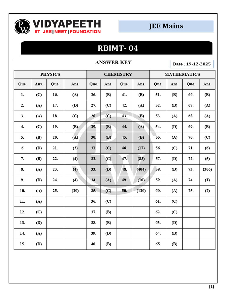 JEE Mains 2025 Answer Key and Solutions | PDF | Chess | Chess Theory