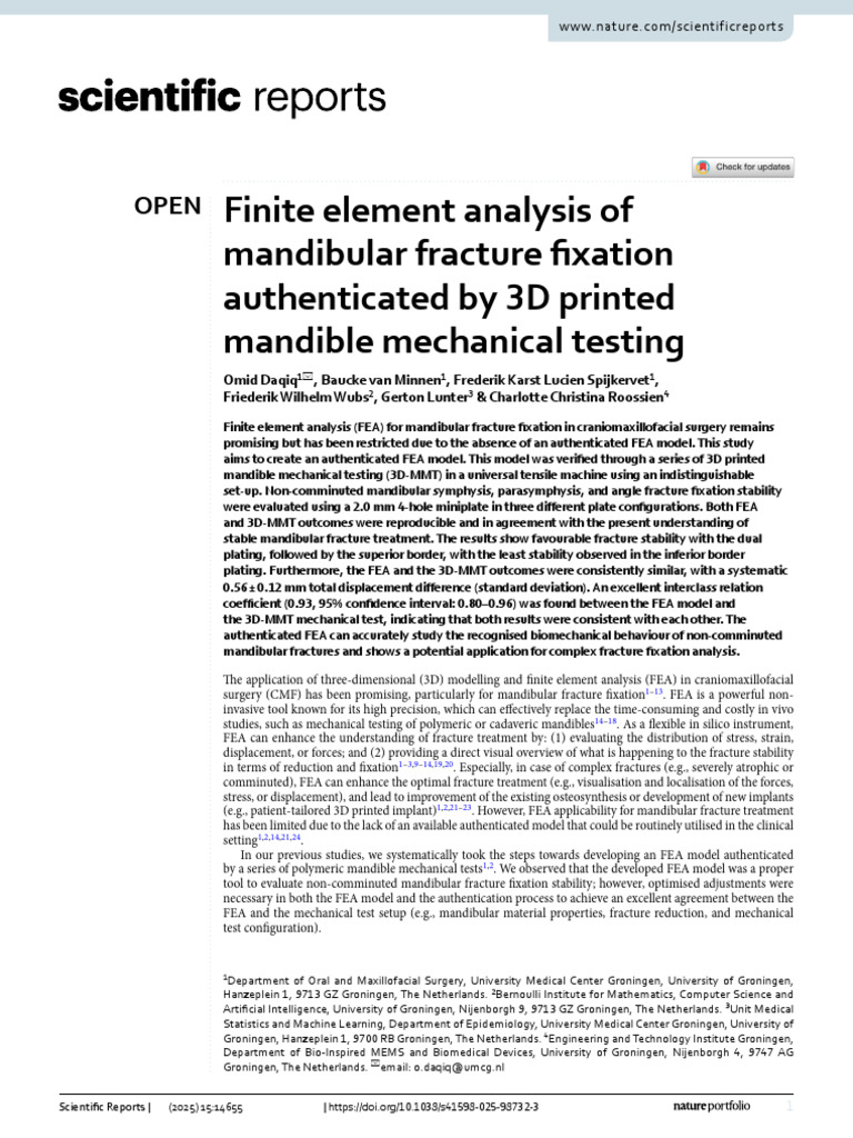 FEA and 3D Testing for Mandibular Fixation | PDF | Fracture | Strength ...