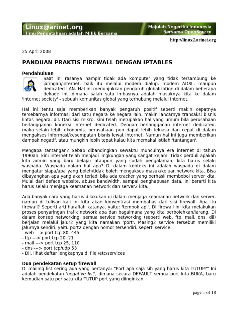 Panduan Firewall Iptables untuk Linux | PDF