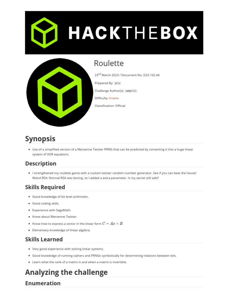 Predicting Roulette with PRNG Exploit | PDF | Matrix (Mathematics ...