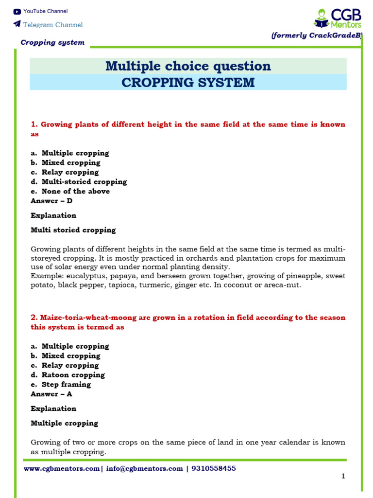 Cropping Systems: Definitions & Examples | PDF | Crops | Pest (Organism)