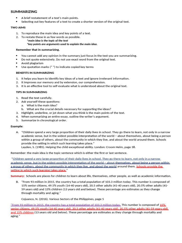 Effective Summarizing Techniques Guide | PDF