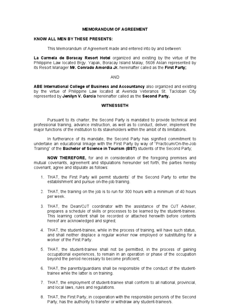 Memorandum of Agreement | Download Free PDF | Virtue | Common Law