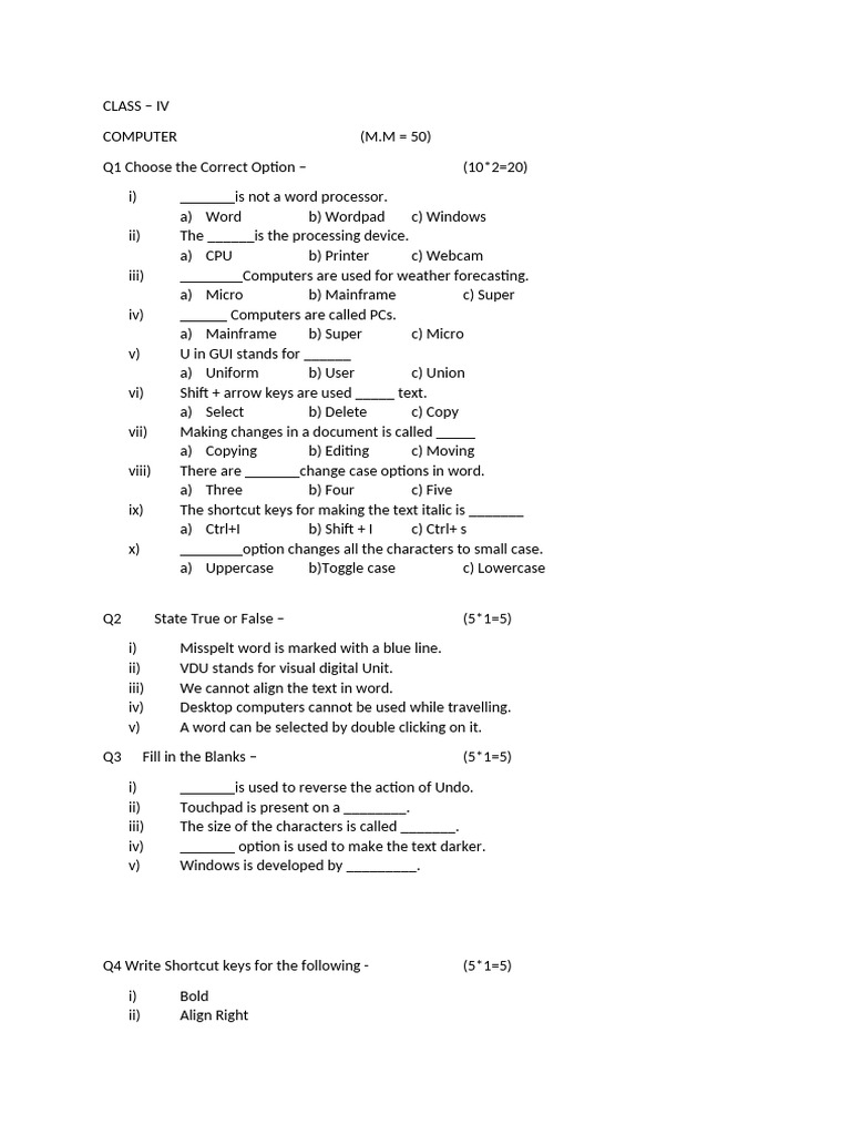 Class 4 Computer Mid Term | PDF | Computing | Software