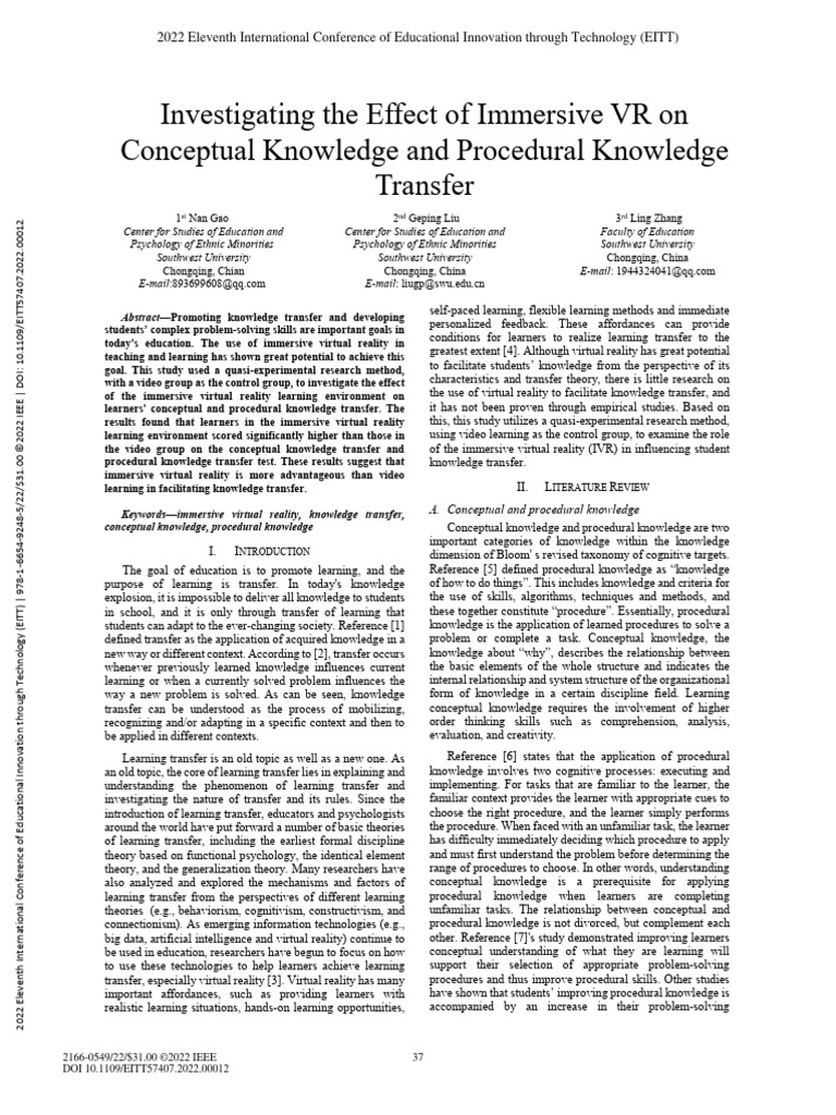 Investigating The Effect of Immersive VR On Conceptual Knowledge and ...