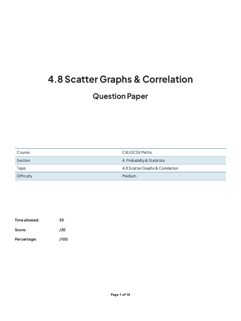 4.8 Scatter Graphs & Correlation - MEDIUM | PDF | Scatter Plot | Speed