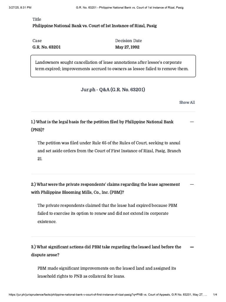 Q&A_G.R. No. 63201 - Philippine National Bank vs. Court of 1st Instance ...