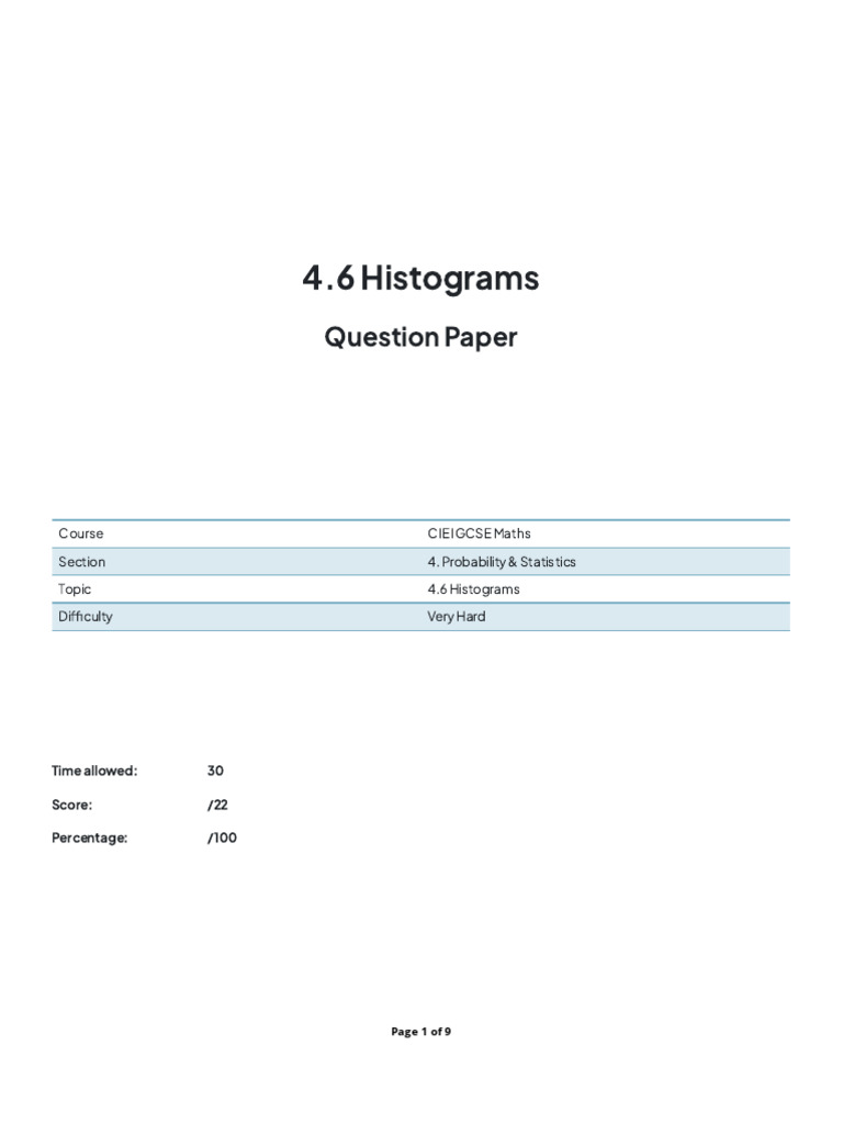 CIE IGCSE Maths: Histograms Exam Paper | PDF