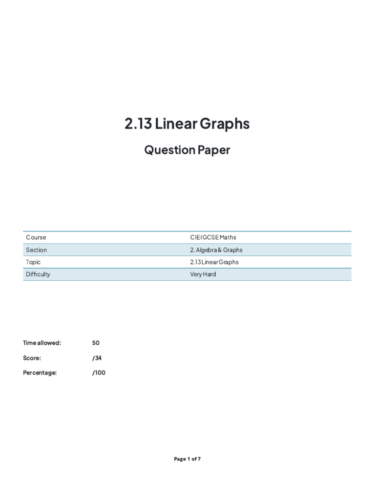 CIE IGCSE Maths: Linear Graphs Exam | PDF | Equations | Perpendicular