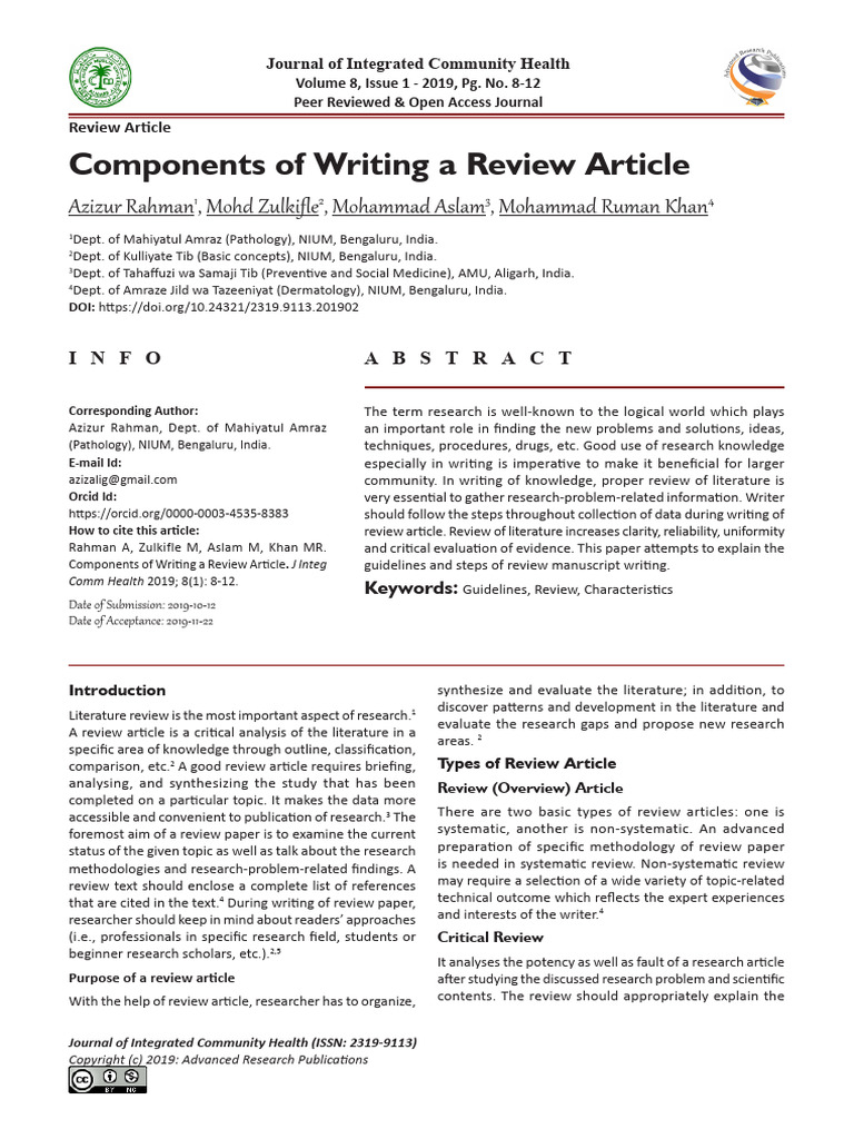 Writing a Review Article: Key Components | PDF | Abstract (Summary ...