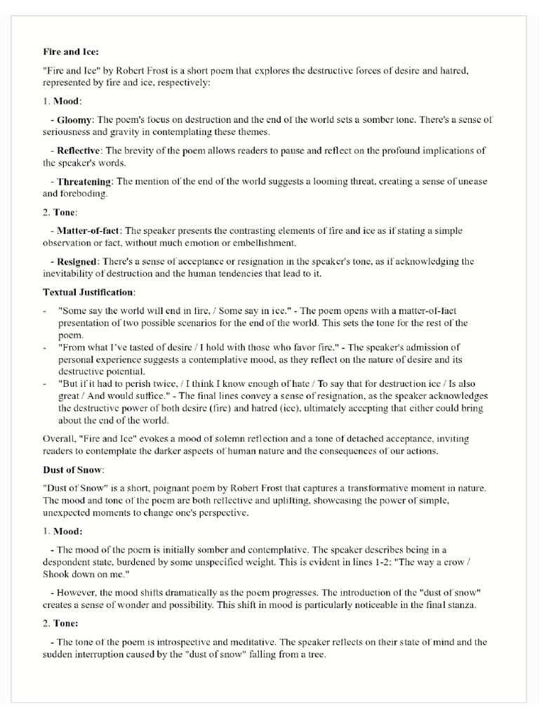 Tone and Mood of All 10th English Poems | PDF