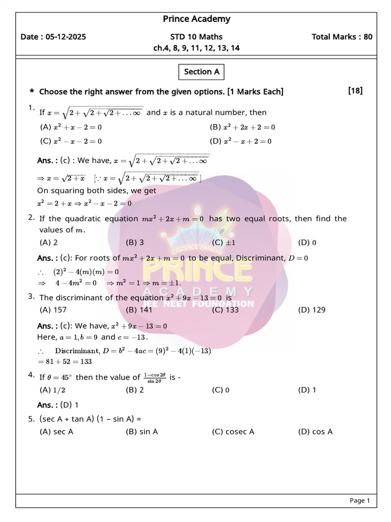 10th Grade Maths Exam Questions | PDF | Sphere | Area