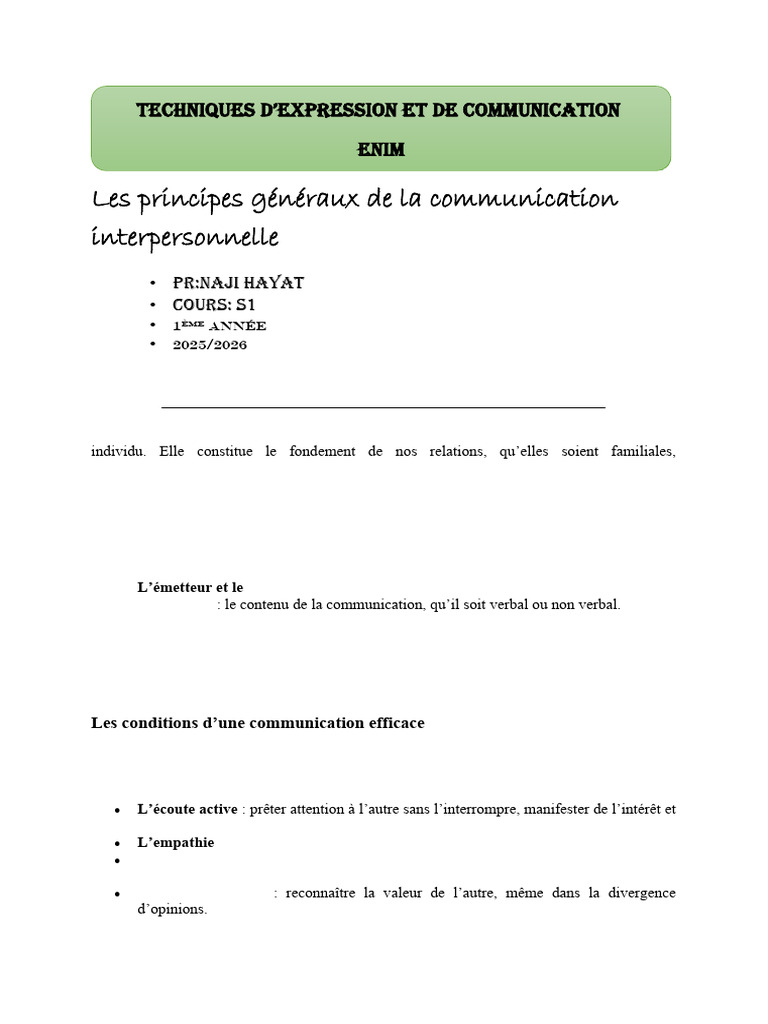Principes de la communication interpersonnelle | PDF | Psychologie ...