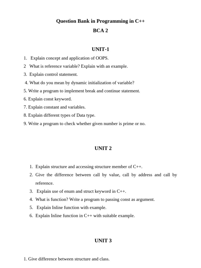 C++ Programming Question Bank | PDF