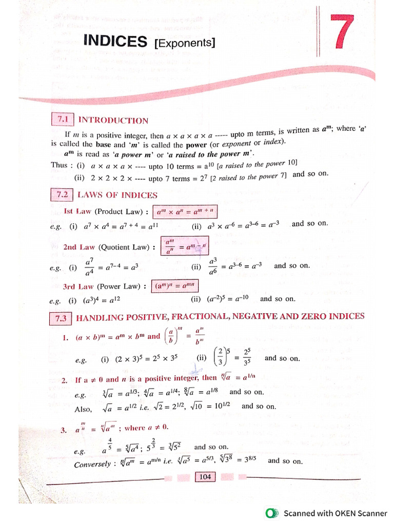 7 Indices (Exponents) | PDF