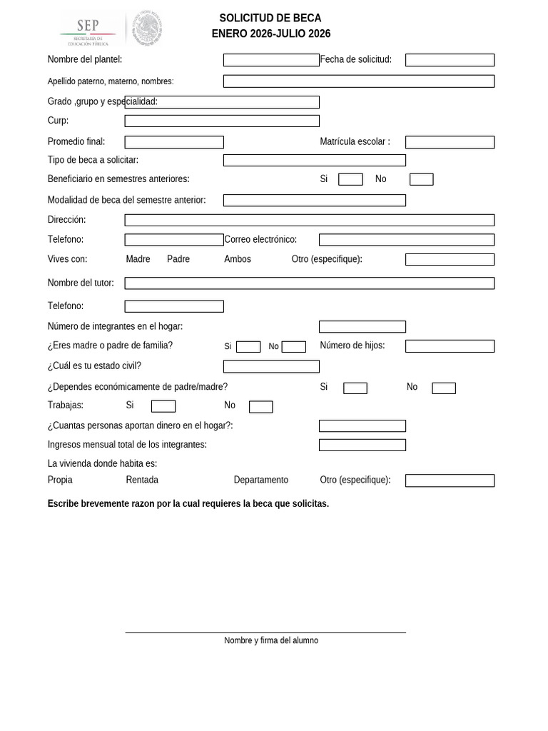 Solicitud de Beca 2026: Formulario y Requisitos | PDF