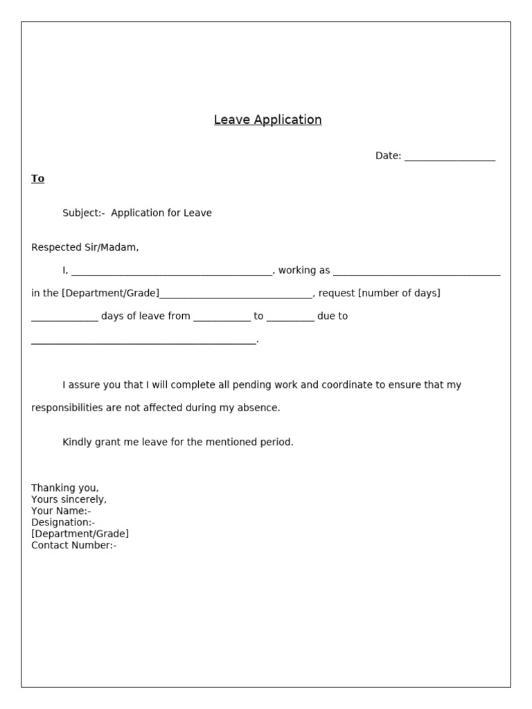 Leave Application Format | PDF