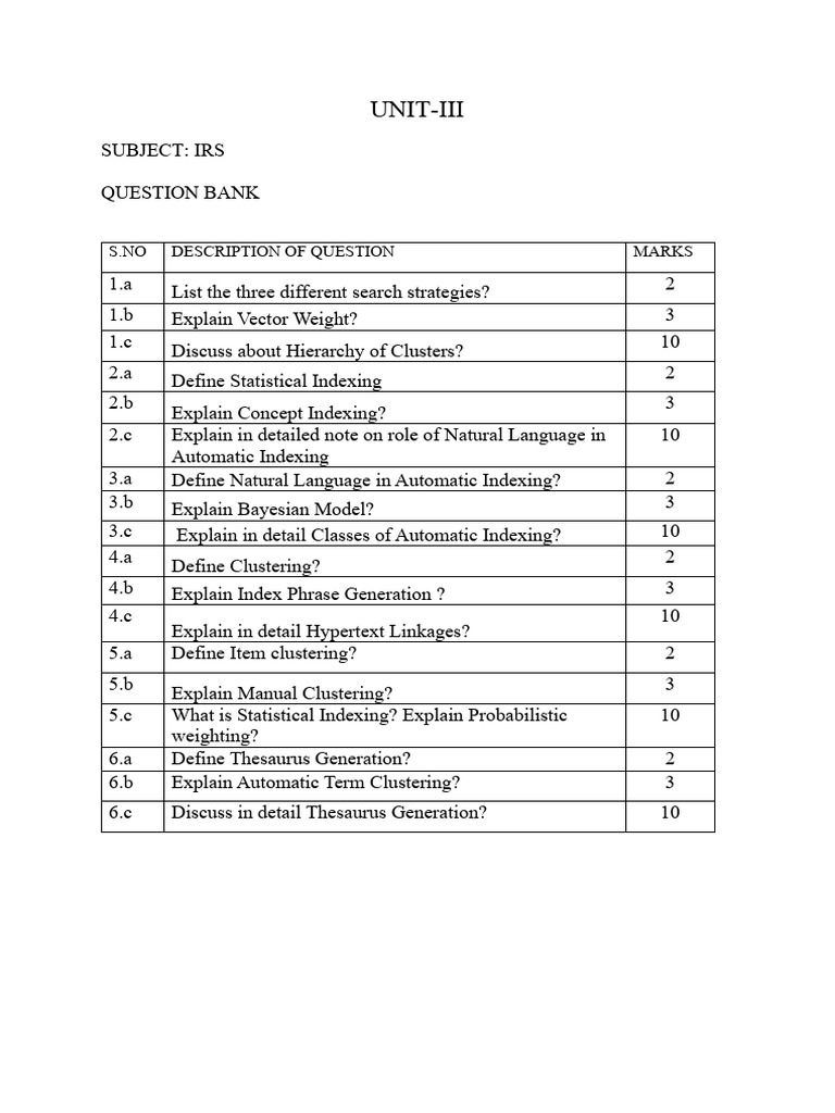 Irs Iii, Iv, V Unit Question Bank | PDF | Search Engine Indexing ...