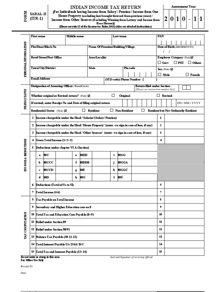 ITR-1 Income Tax Return Sample PDF | PDF