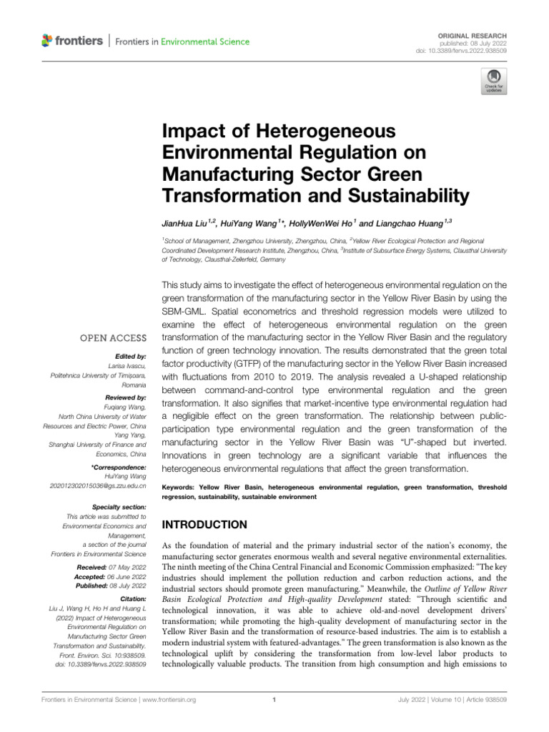 Impact of Heterogeneous Environmental Regulation On Manufacturing ...