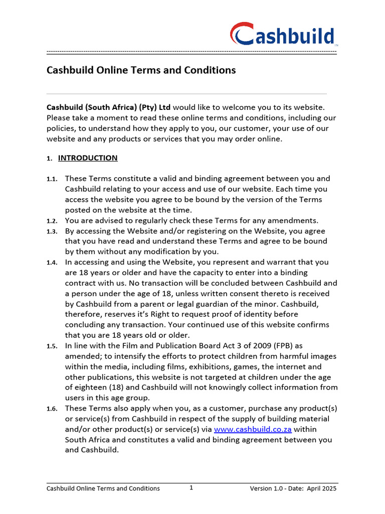 Cashbuild Online Terms & Conditions 2025 | PDF | Http Cookie | Fee