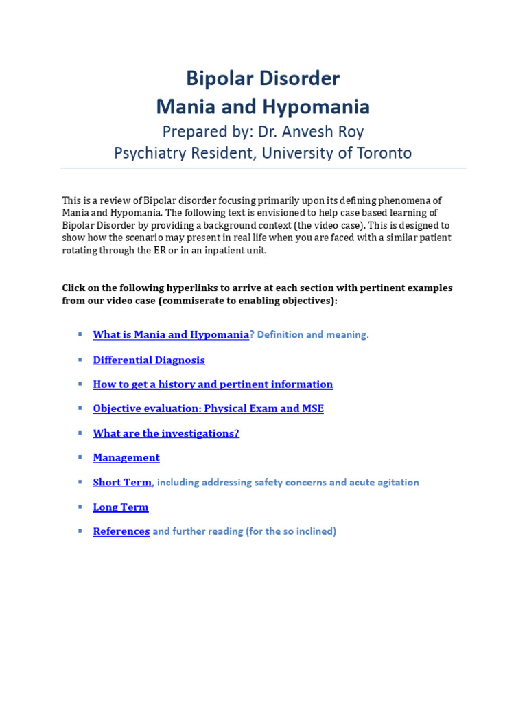 Understanding Mania and Hypomania in Bipolar Disorder | PDF | Mania ...