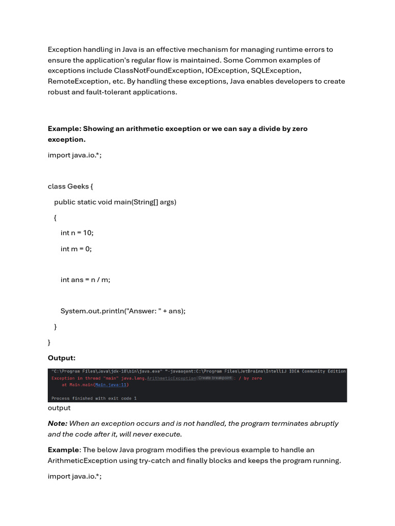 Java Exception Handling Guide | PDF | Class (Computer Programming ...