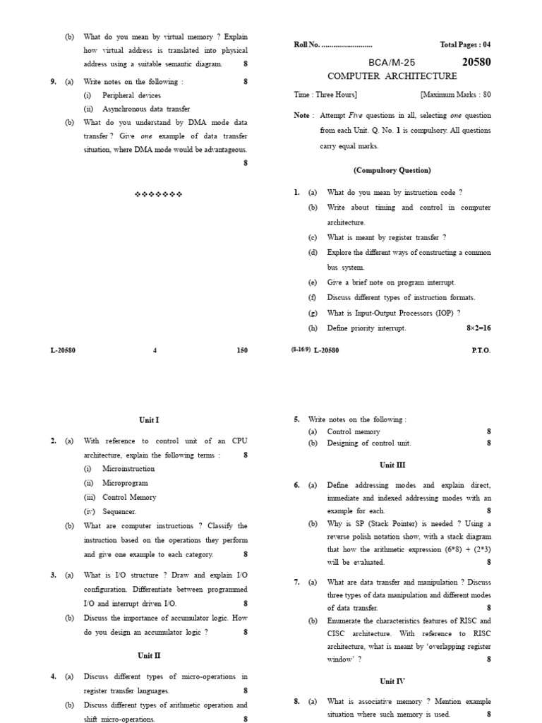 Computer Architecture Exam Questions Guide | PDF | Digital Electronics ...
