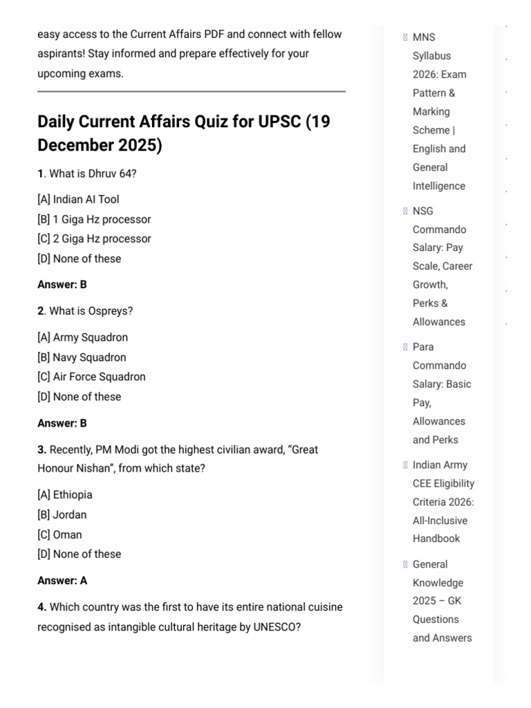 Current Affairs Quiz for UPSC 2025 | PDF