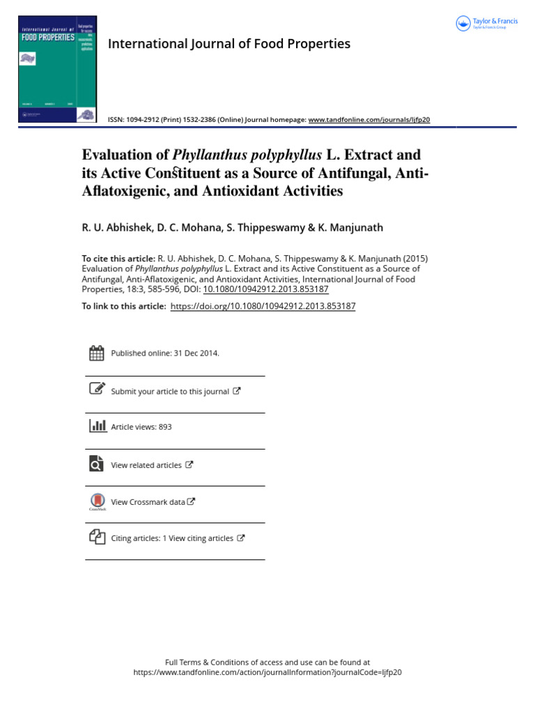 Evaluation of Phyllanthus Polyphyllus L. Extract and Its Active ...