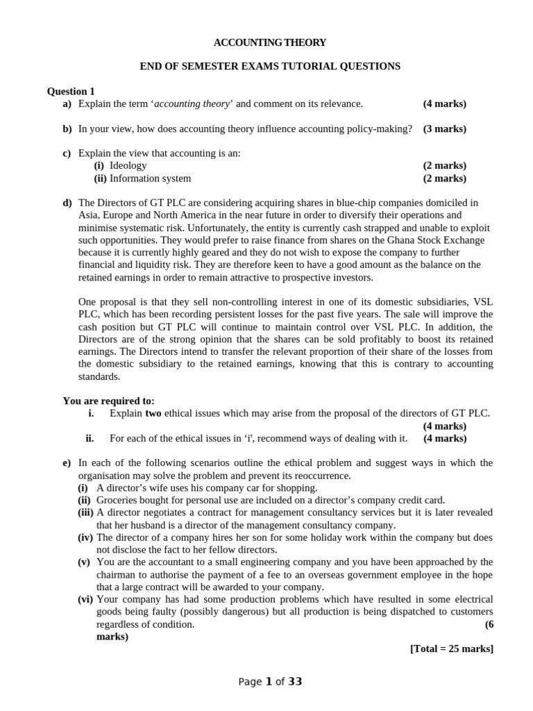 Accounting Theory Exam Questions Guide | PDF | Historical Cost ...