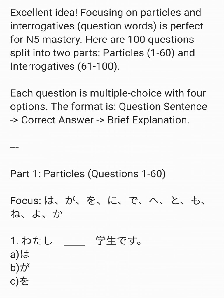 Particle and Interrogatives 100-Questions | PDF