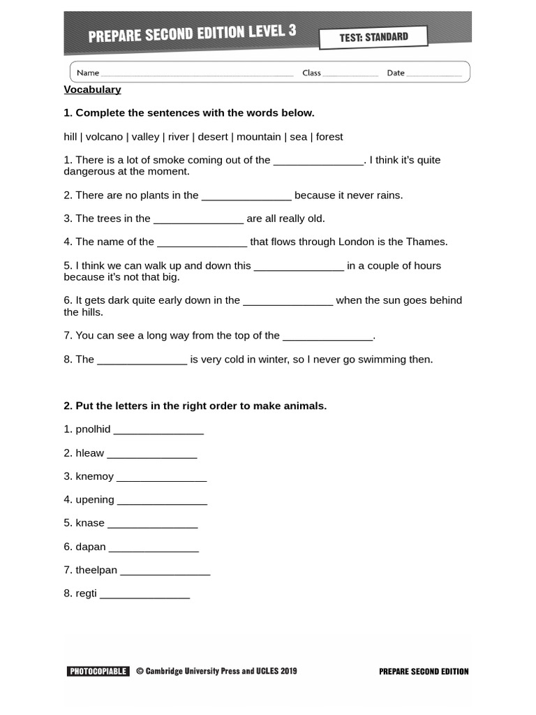 Full PRE-UT-U2S Unit 2 Standard Test Without Answers A | PDF | Linguistics